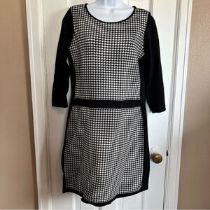 Lauren Ralph Lauren Women's Black Knit Houndstooth 3/4 Sleeves Sweater Dress (L)